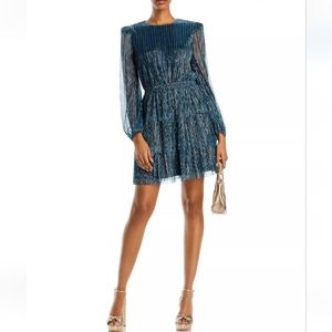 Aqua Metallic Tiered Dress